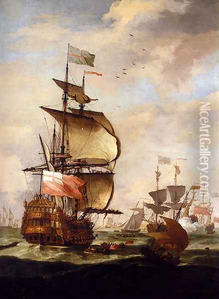 The English Fleet At Sea Oil Painting - Adriaen Van Diest
