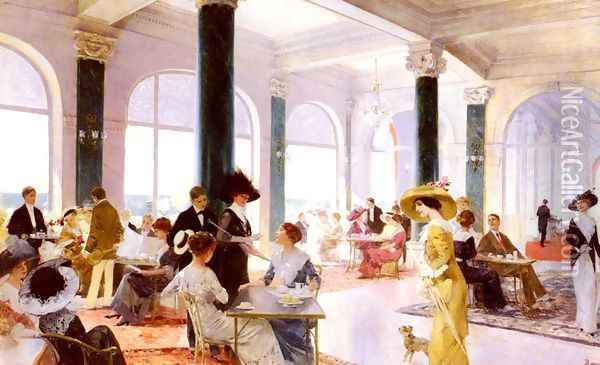 A Grand Hotel Oil Painting - Rene Lelong