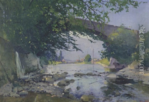 La Veveuse, Flussansicht Mit Brucke Oil Painting - Jean Daniel Ihly