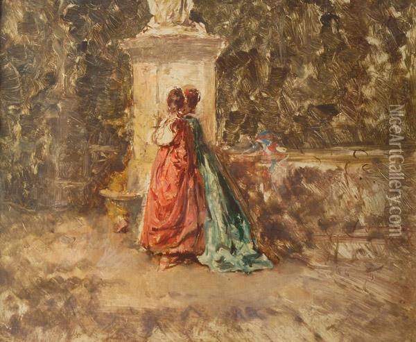 Dame A Villa Borghese Oil Painting - Attilio Simonetti