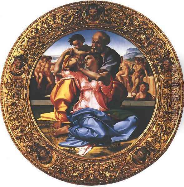Holy Family with the Infant St. John (Doni Tondo) Oil Painting - Michelangelo Buonarroti