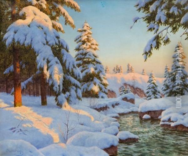 Winter Landscape Oil Painting - Laszlo Boris