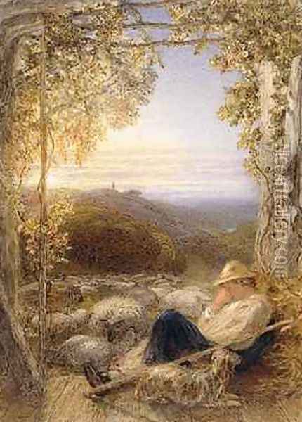 Sleeping Shepherd - Morning, c.1857 Oil Painting - Samuel Palmer