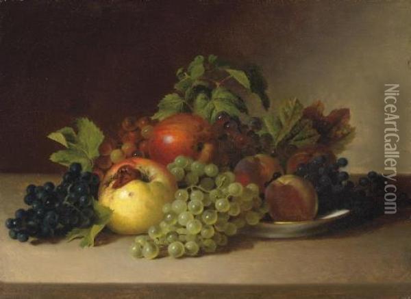 Still Life With Apples And Grapes Oil Painting - James Peale