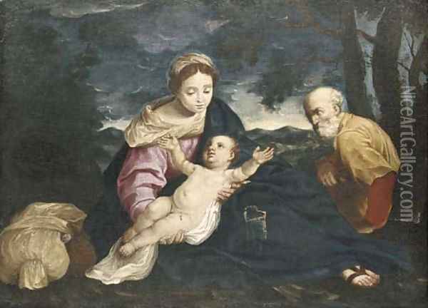 The Rest on the Flight into Egypt Oil Painting - Simone Cantarini (Pesarese)