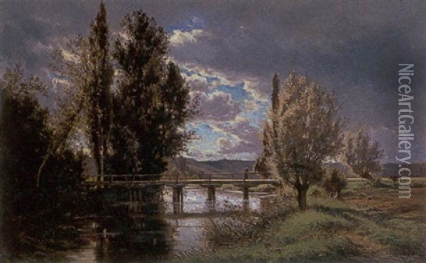 The Old Bridge, Touraine Oil Painting - Alexandre-Charles-Joseph Gittard