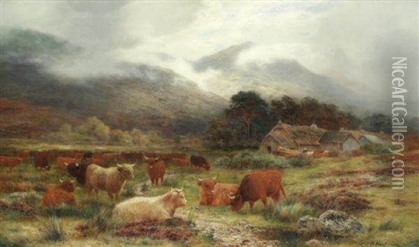 Highland Cattle At The Croft Oil Painting - Louis Bosworth Hurt