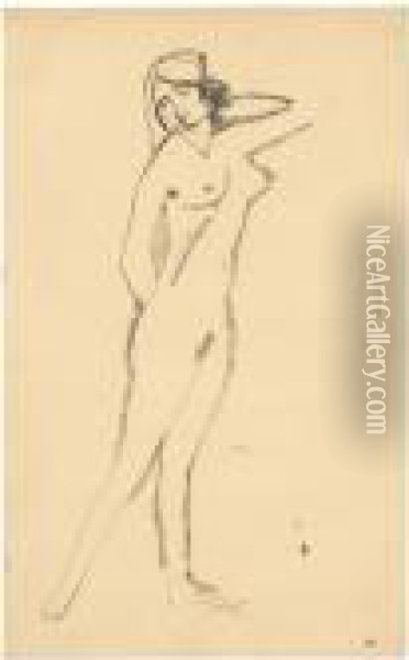 Femme Nue Debout De Trois Quarts Oil Painting - Amedeo Modigliani