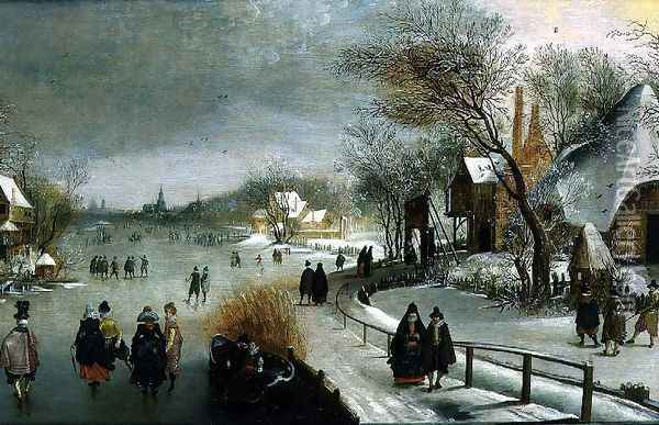 Winter Landscape with Skaters Oil Painting - Adam van Breen