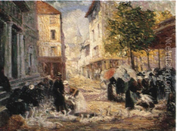 Selling Geese At The Market Oil Painting - Raoul Carre