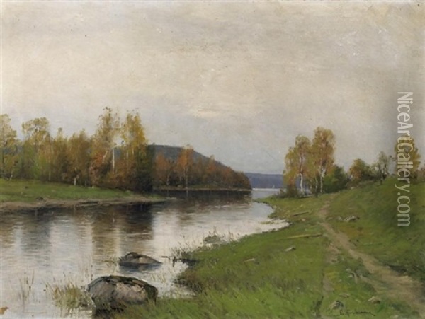 Blick In Schwedische Auenlandschaft Oil Painting - Erik Johan Wilhelm Abrahamson
