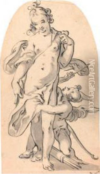 Venus And Cupid. Oil Painting - Hans Von Aachen