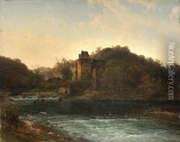 Flusslandschaft Mit
 Mittalterlicher Burg Oil Painting - Johann Adolf Lasinsky