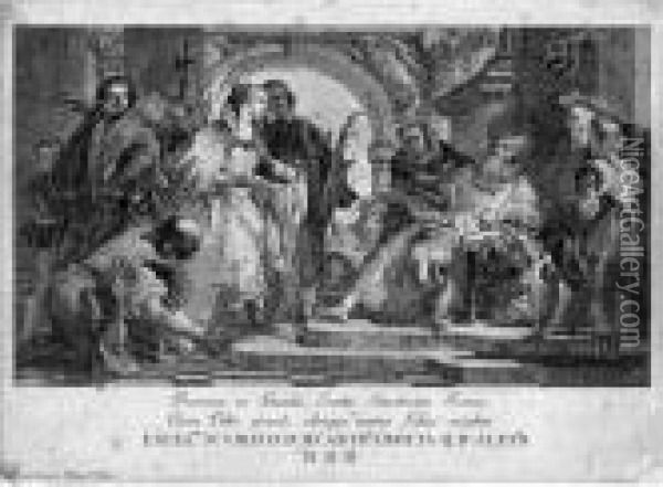 Die Schutzpatrone Der Familie Crotta Oil Painting - Giovanni Domenico Tiepolo
