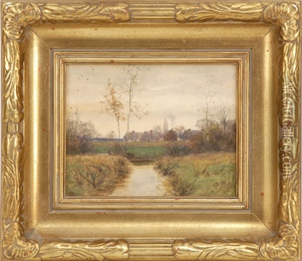 Autumnal Village Landscape Oil Painting - William Merritt Post