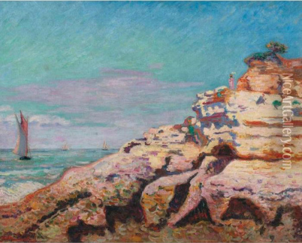 Corniche A Saint Palais, Mer Basse Oil Painting - Armand Guillaumin