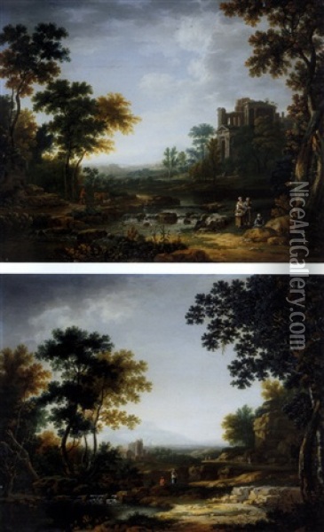 Landschaft Mit Ruinen Und Figurenstaffagen (+ Another; Pair) Oil Painting - Willem Van Bemmel