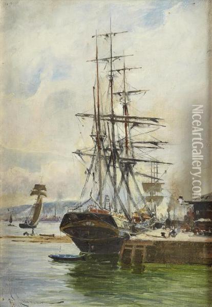 Clipper In Harbour Oil Painting - Charles James Lauder