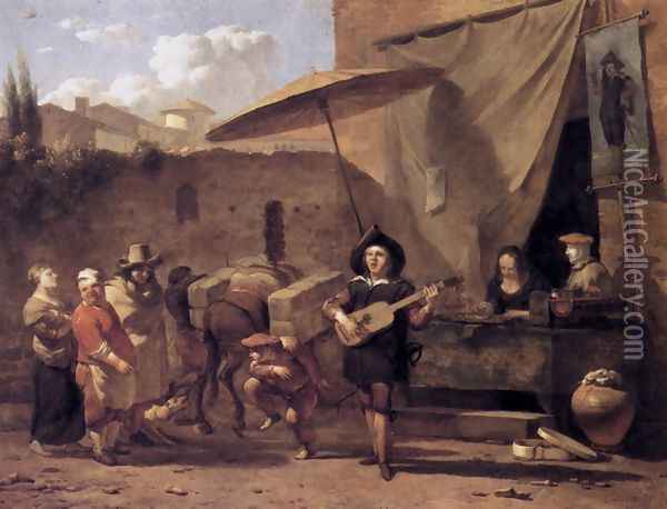 Italian Comedians 1657 Oil Painting - Karel Dujardin