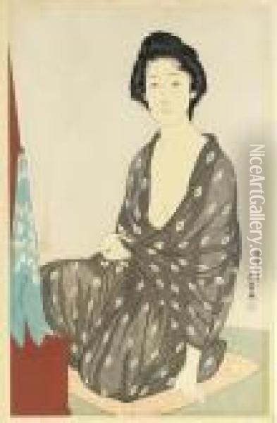 Natsui No Onna (woman In A Summer Kimono) Oil Painting - Goyo Hashiguchi