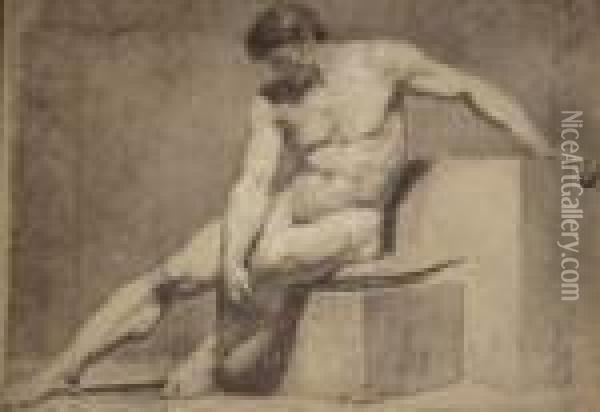 Academie D'homme Assis, Le Bras Pose Sur Un Bloc De Pierre Oil Painting - Anne-Louis Girodet de Roucy-Triosson