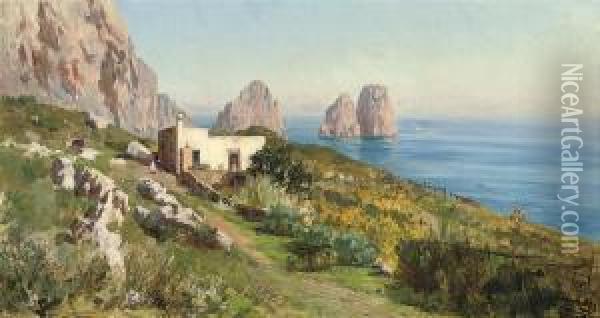 A Villa Before I Faraglioni, Capri Oil Painting - Bernard Hay