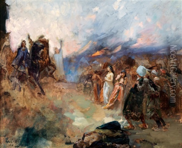 Eine Szene Von Der Belagerung Von Eger/ungarn Oil Painting - Ferencz Franz Eisenhut