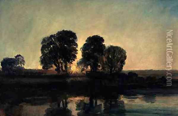 River Landscape at Sunset Oil Painting - Peter de Wint