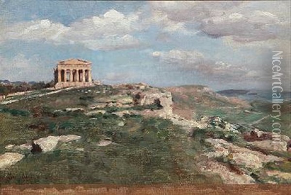 Siciliansk Landskab Med Et Graest Tempel. Girgenti Oil Painting - Julius Paulsen