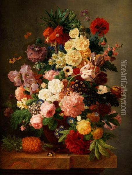 Grosses Blumenstilleben Mitananas Oil Painting - Jean Francois Foucher