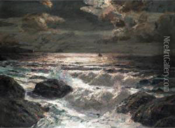Cloudy Seascape Oil Painting - Julius Olsson