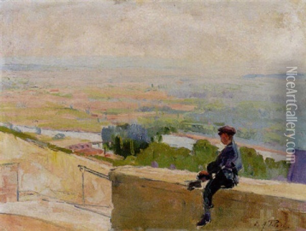 A Boy Resting On A Wall Oil Painting - Elie Anatole Pavil