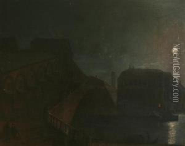 The Rialto Bridge Under Moonlight Oil Painting - Sebastian Pether