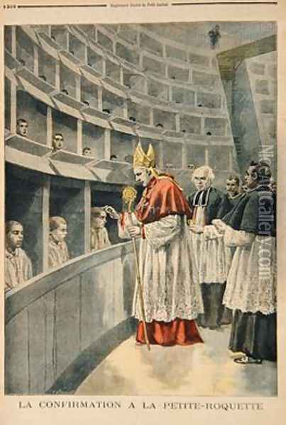 Religious confirmation in the prison of La Petite Roquette from Le Petit Journal 1st November 1896 Oil Painting - Fortune Louis Meaulle