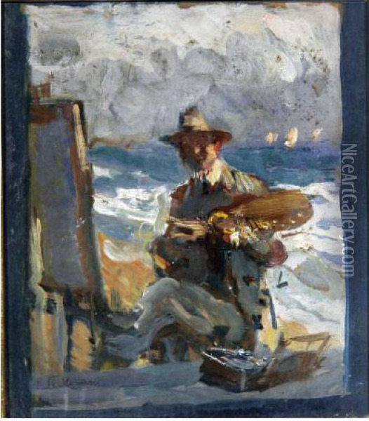 Autoritratto A Mare Oil Painting - Gennaro Villani