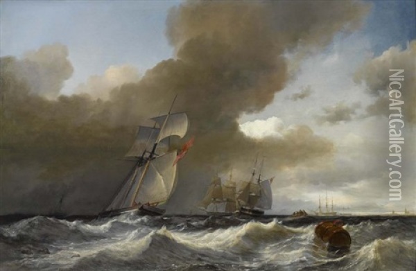 Segelschiffe In Bewegter See Oil Painting - Wilhelm August Leopold Christian Krause