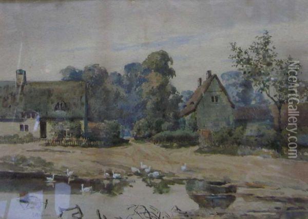 Rural Buildings By A River Oil Painting - E. Brown
