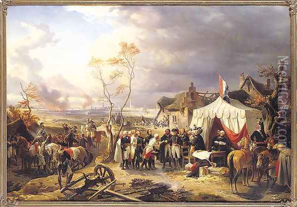General De La Morliere Receiving the Surrender of Antwerp, 29th November 1792, 1837 Oil Painting - Felix Philippoteaux