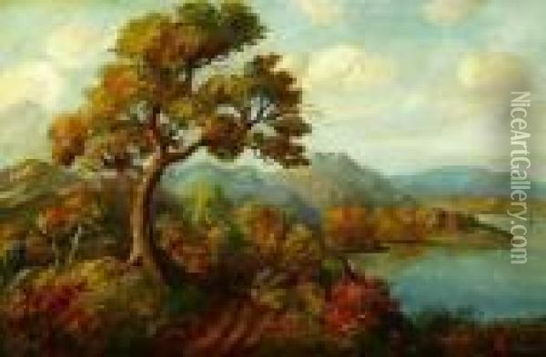 View Over Mountains And Lake Oil Painting - Louis-Ferdinand Malespina