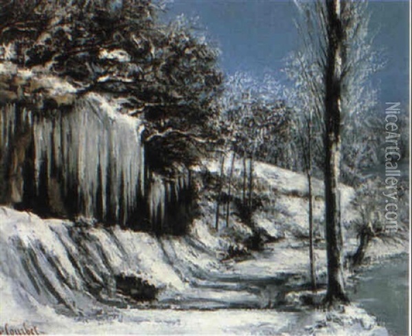 A Snowy Landscape Oil Painting - Gustave Courbet