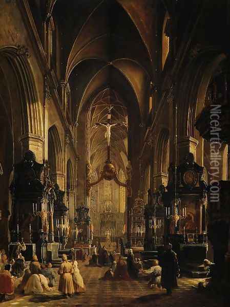 Interior of the Church of the St. Mary in Cracow Oil Painting - Aleksander Gryglewski