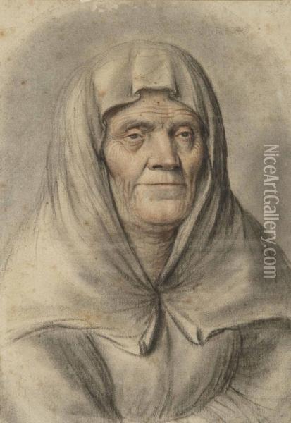 Portrait D'une Vieille Femme Au Foulard Oil Painting - Nicolas Lagneau