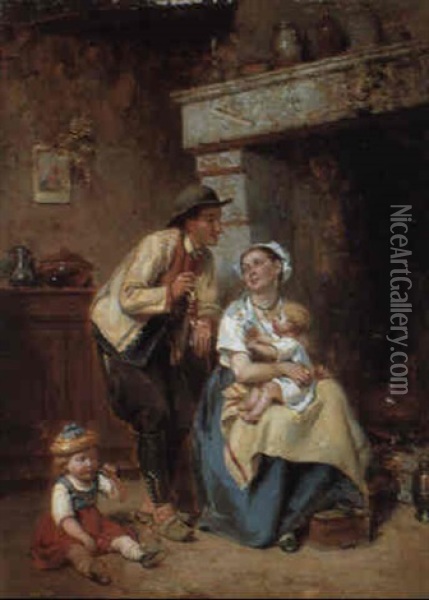 Famille Paysanne Devant Un Foyer Oil Painting - Leon Emile Caille