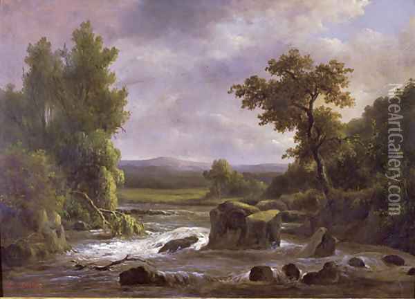 Paysage avec riviere Oil Painting - Francois Diday