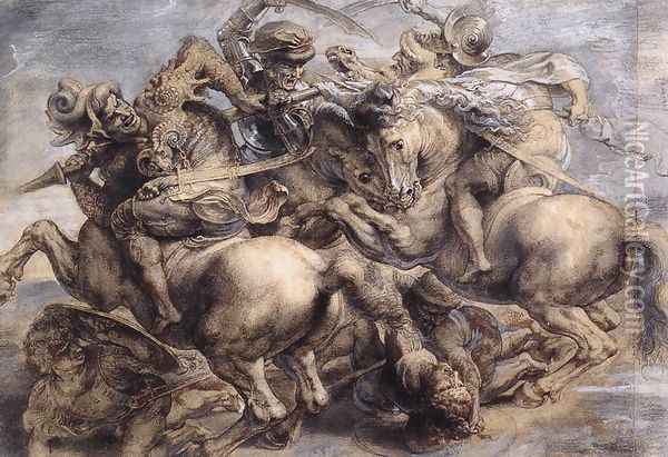 The Battle of Anghiari (detail) 1503-05 Oil Painting - Leonardo Da Vinci