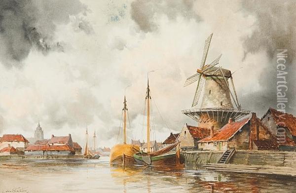 Papendrecht On The Maas Oil Painting - Hermanus Jr. Koekkoek