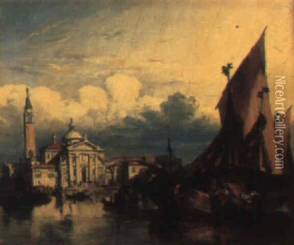 Venetian Scene With View Of The Church Of San Giorgio Maggiore Oil Painting - Edward Pritchett