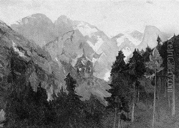 Gebirgs-waldlandschaft Oil Painting - Erich Albert Lamm