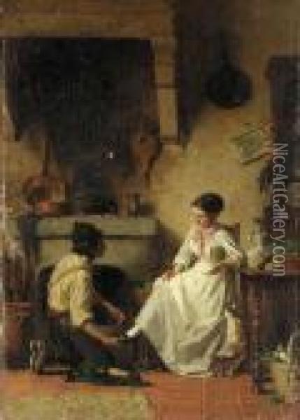 The Cobbler's Visit
Oil On Canvas Oil Painting - Edouard John E. Ravel