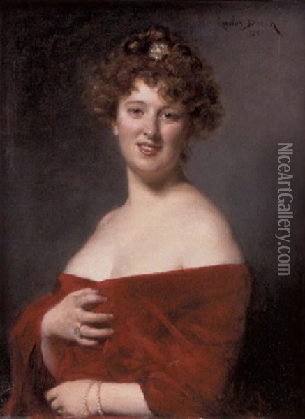 Beauty In Red Oil Painting -  Carolus-Duran